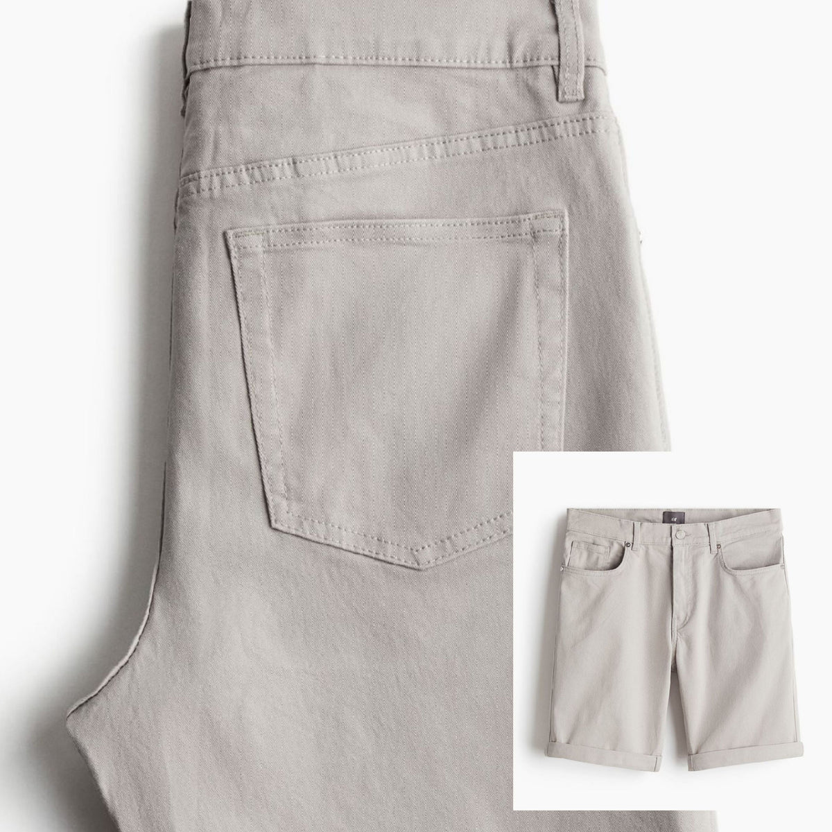 H&M Men's ~ Slim Fit Knee-Length Cotton Twill Shorts ~ Light Gray ~ Size 30