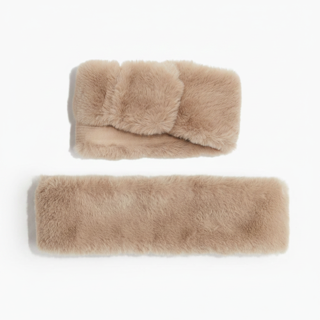 H&M Fluffy Headband Earmuffs One Size – Close-up and full view collage on white background