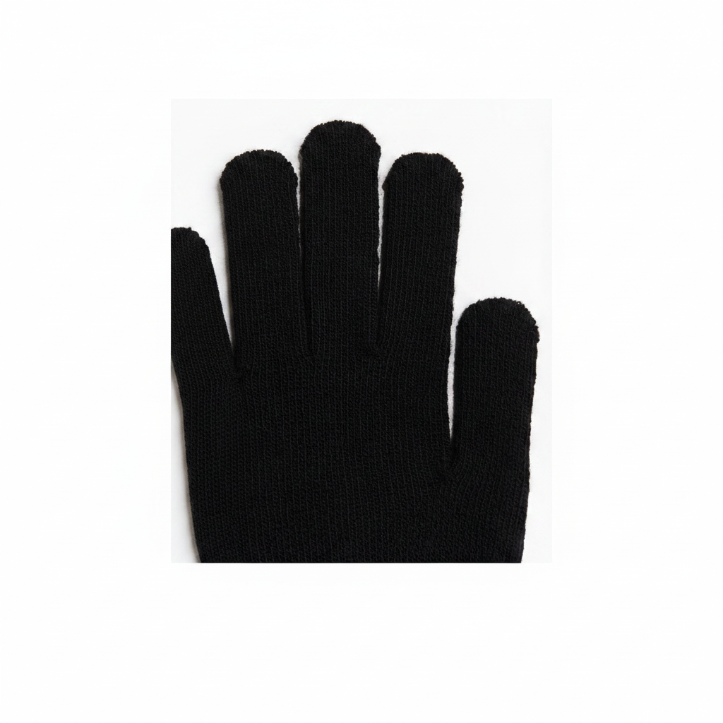 H&M Gloves One Size – Close-up black knit glove finger detail on white background
