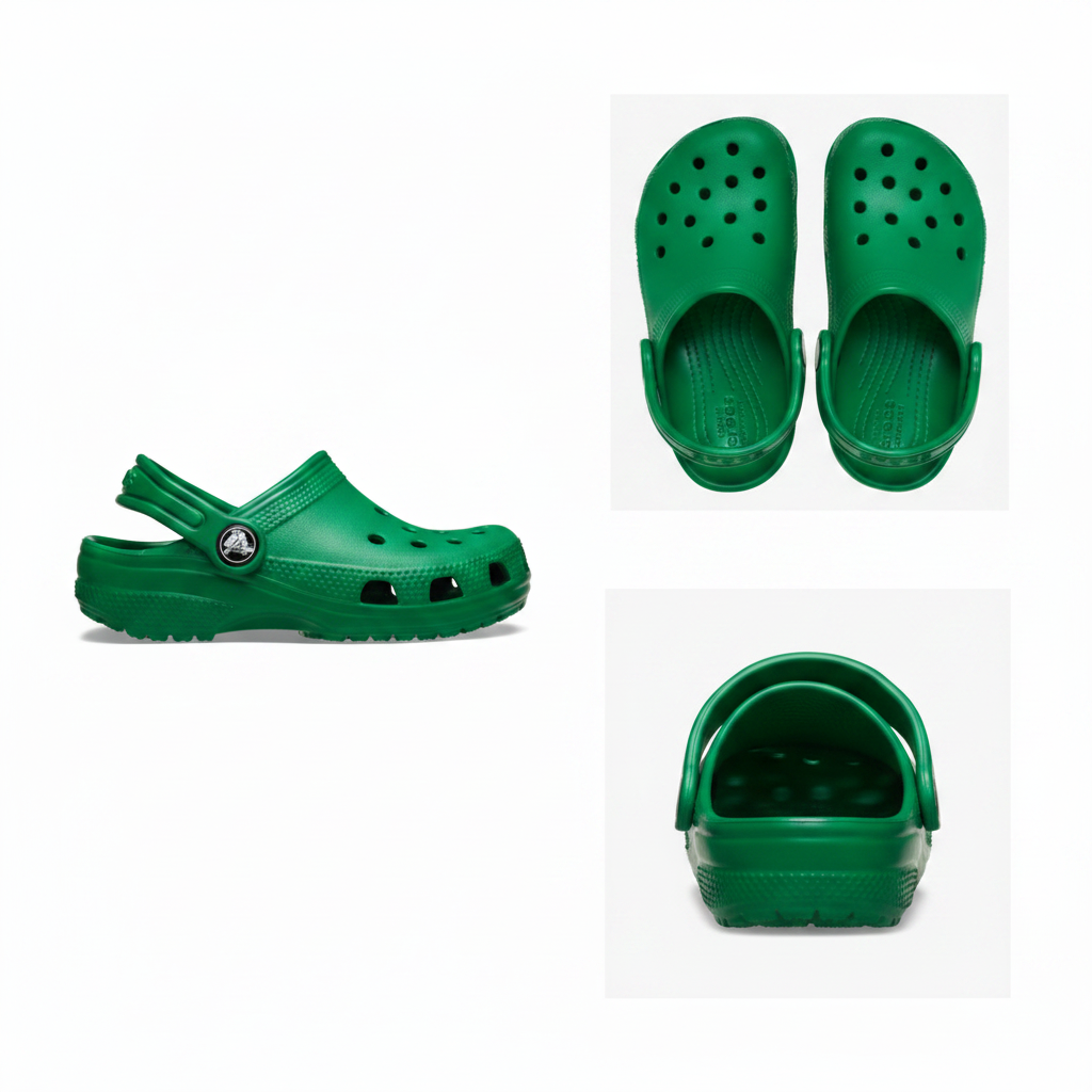 Crocs Classic Clog K Green Ivy - multi-angle collage 1:1
