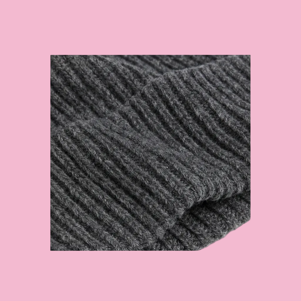 H&M Rib-Knit Wool-Blend Hat – Dark Gray close-up rib-knit texture detail on white background