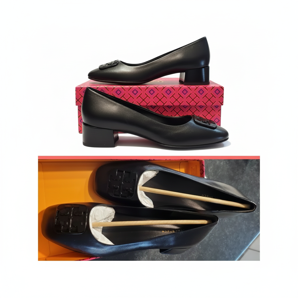 Tory Burch Georgia Pump Paris Goat Black – Top-down view on white background