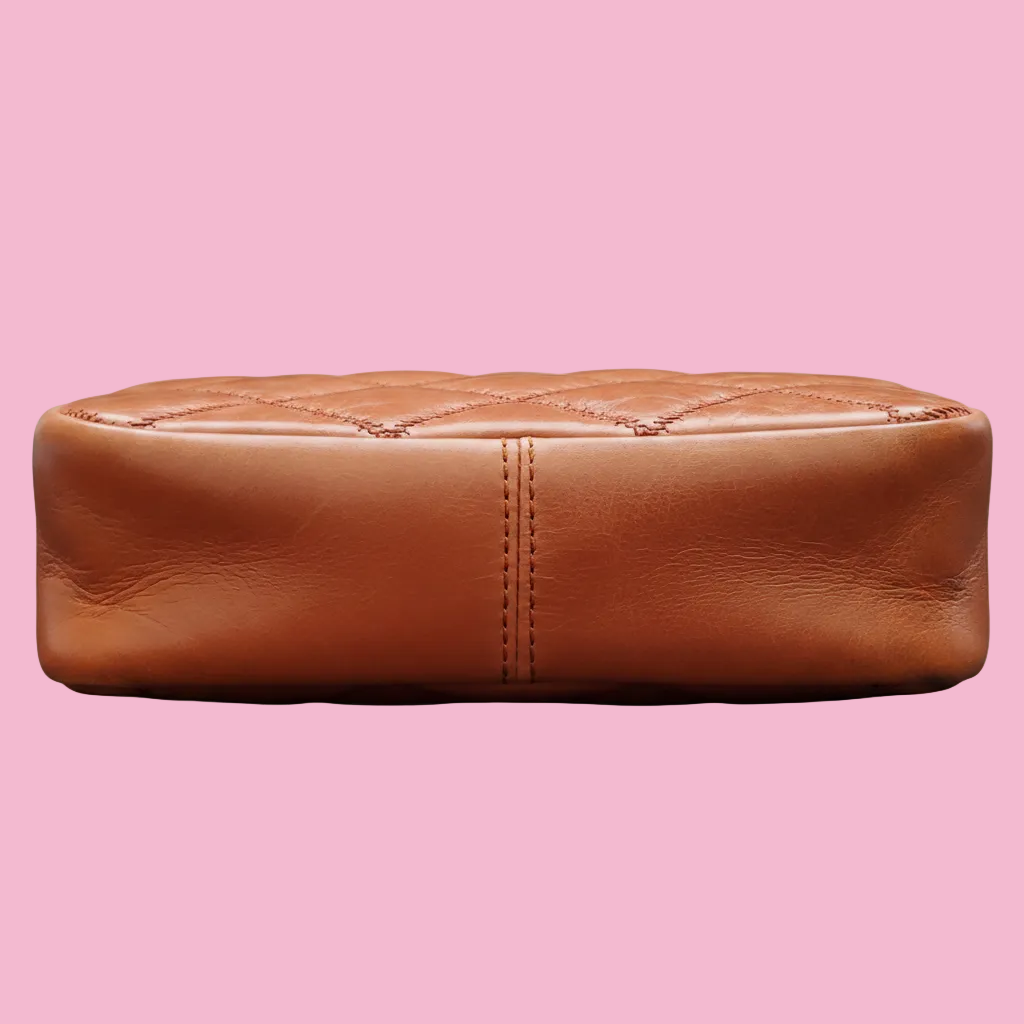 Tory Burch ~ Willa Glazed Mini Top Handle Bag ~ Dark Whisky — Bottom view showing structured base