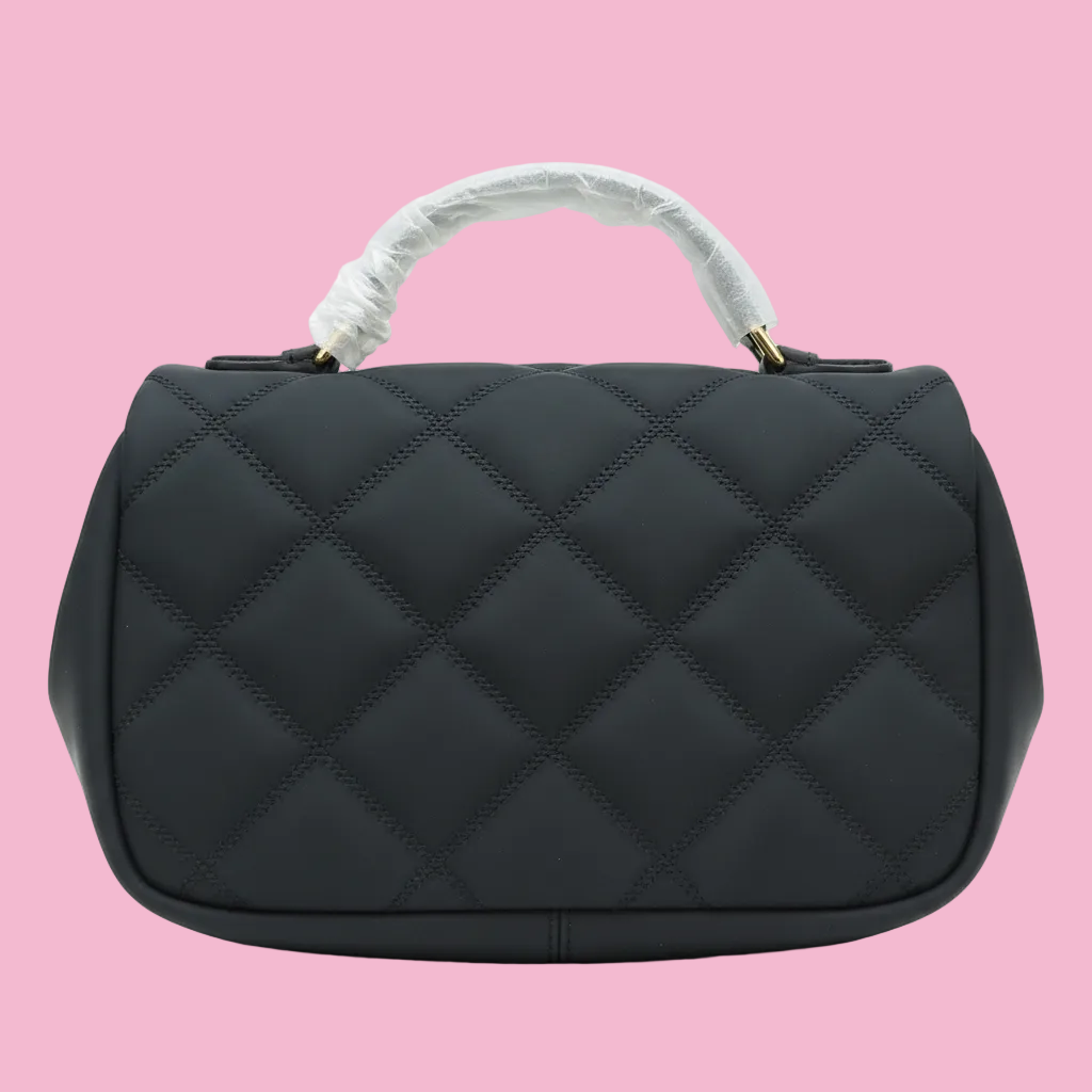 Tory Burch ~ Willa Matte Mini Top Handle Bag ~ Black — Back view of structured silhouette