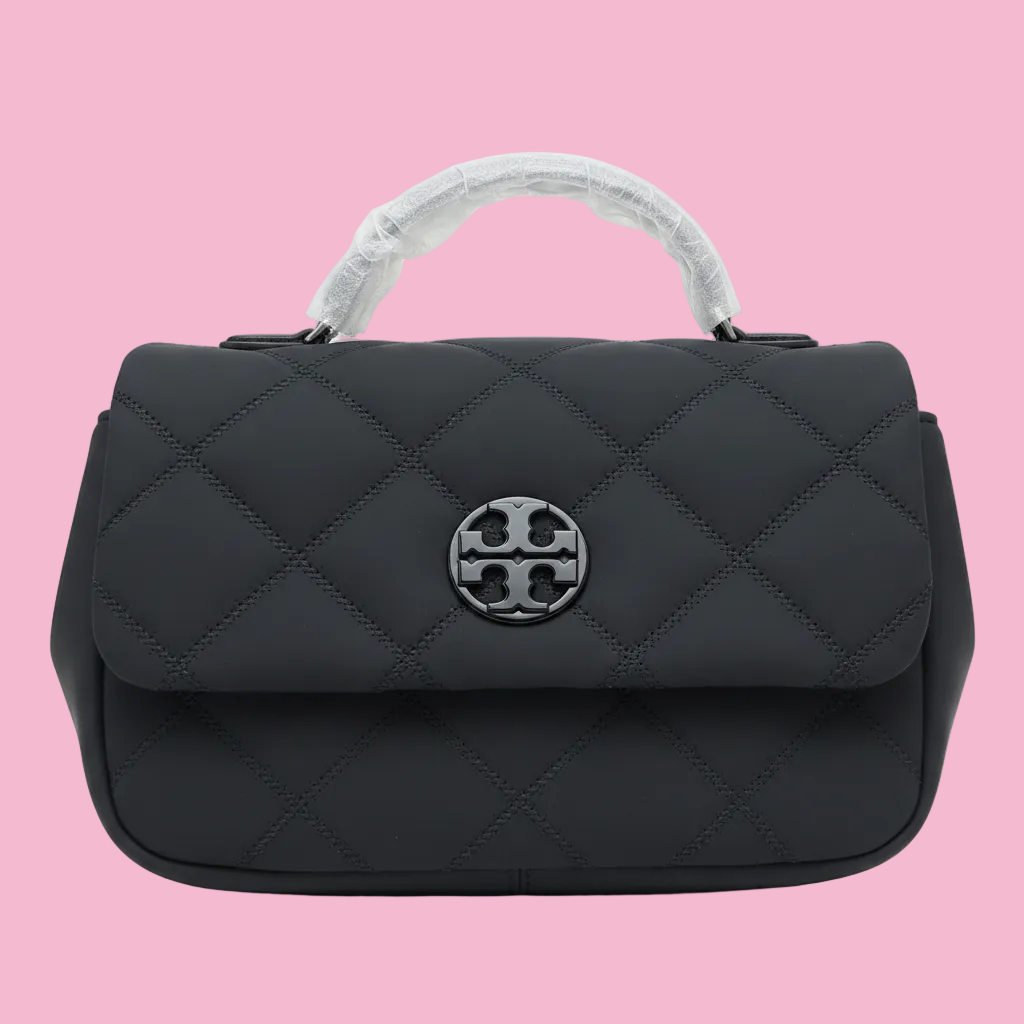 Tory Burch ~ Willa Matte Mini Top Handle Bag ~ Black — Front view with dual top handle
