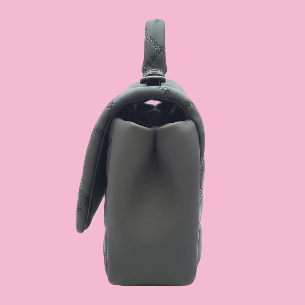 Tory Burch ~ Willa Matte Mini Top Handle Bag ~ Black — Side profile showing compact shape