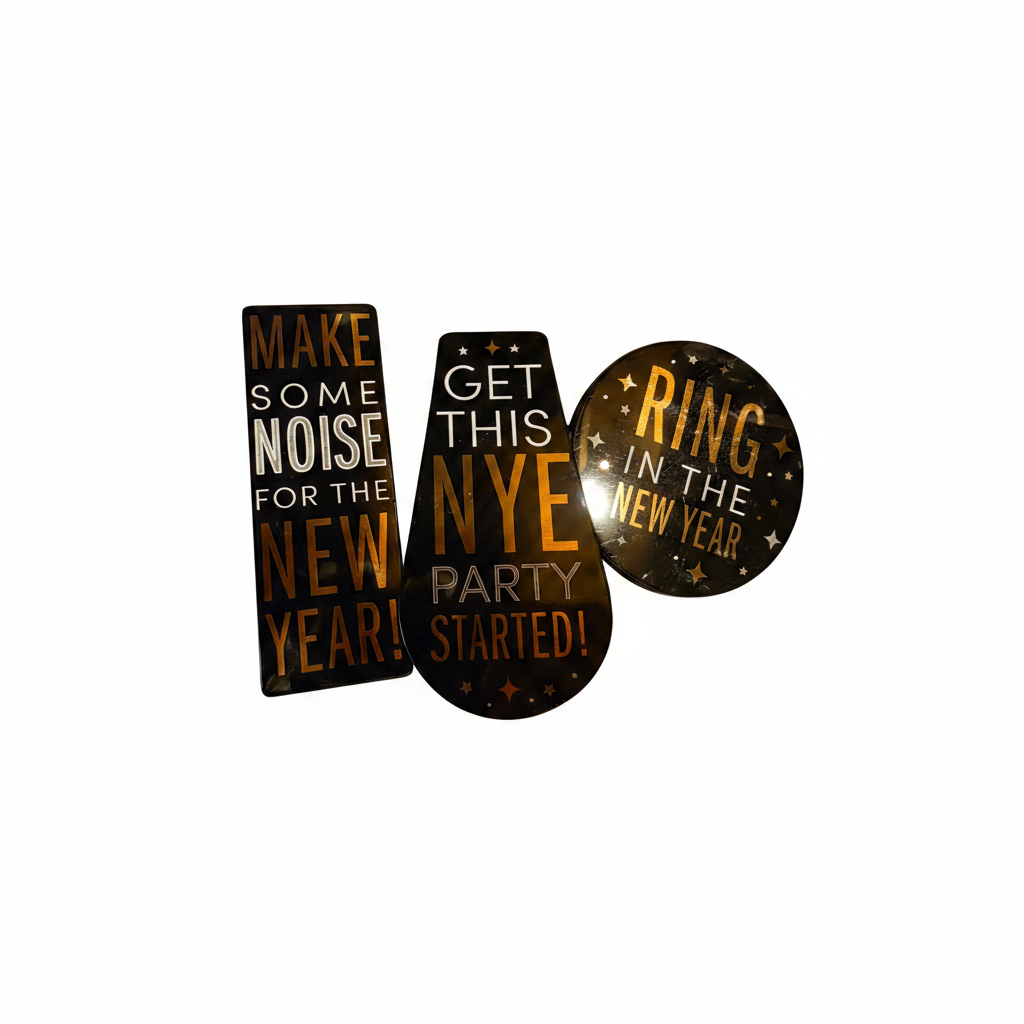 All 3 noisemakers on white canvas