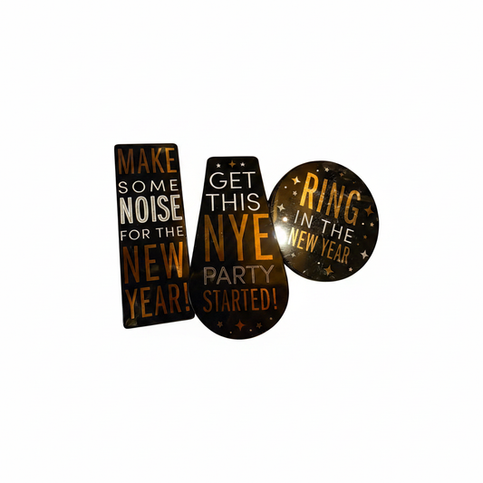 All 3 noisemakers on white canvas