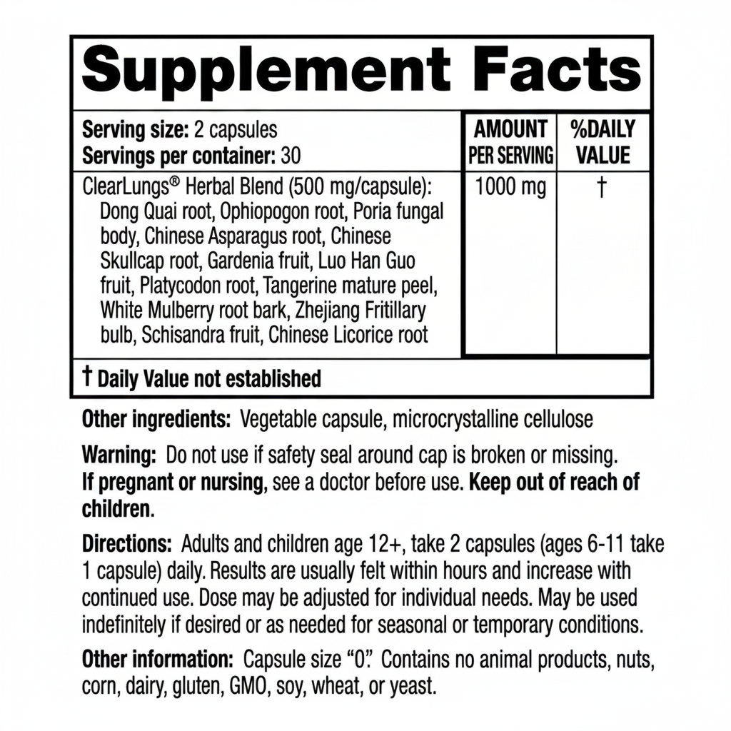 ClearLungs Supplement Facts White BG