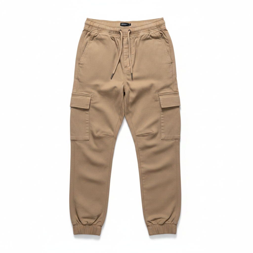 Dark sand cargo jogger flat-lay