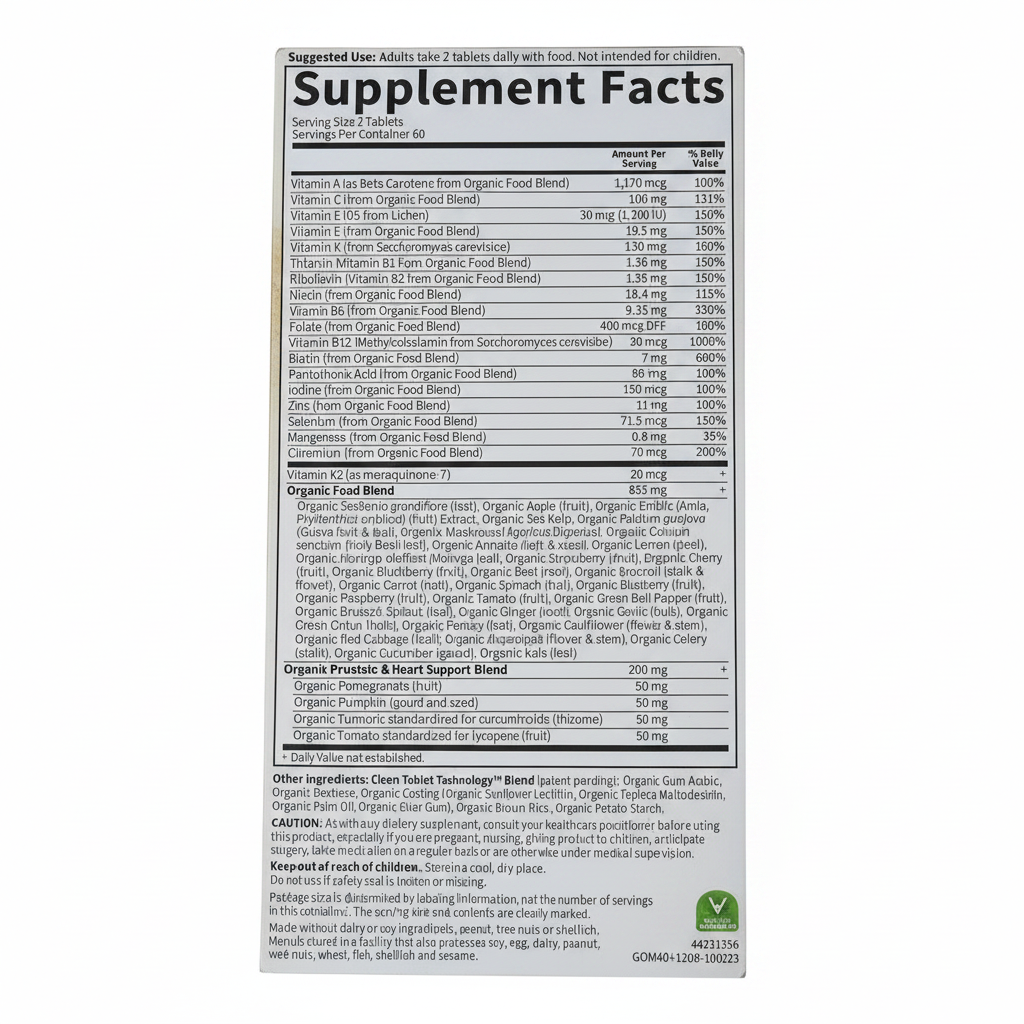Garden of Life Men's Multi 40+ Supplement Facts