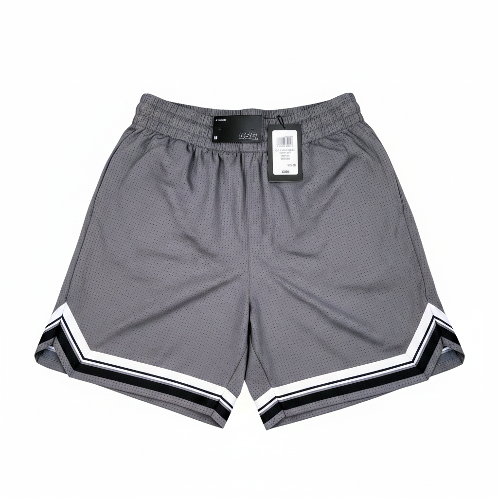 Gray shorts out of bag - white background
