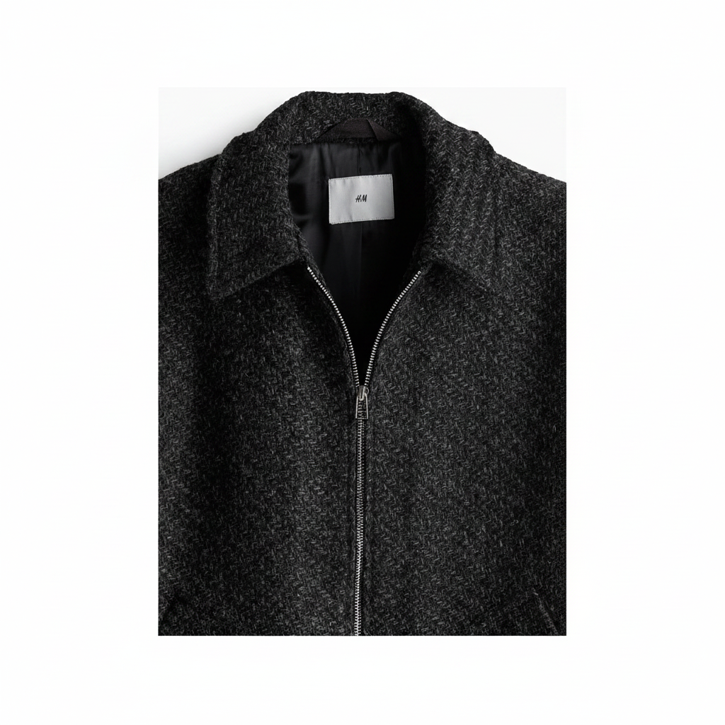 hm-mens-regular-fit-tweed-overshirt-dark-gray-xl-collar-zipper-detail-padded-1x1