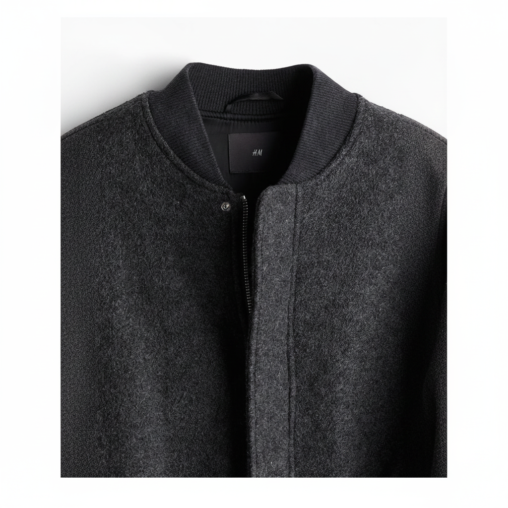 hm-mens-regular-fit-wool-blend-bomber-jacket-black-m-collar-zipper-detail-padded-1x1
