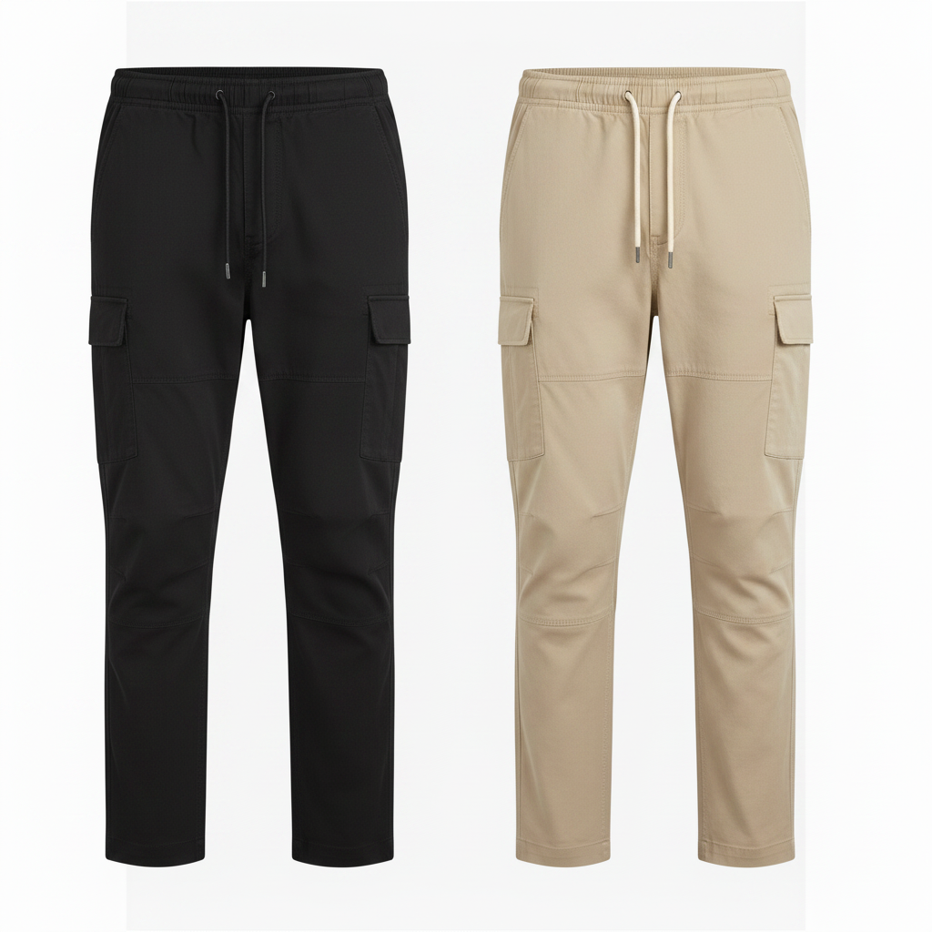 hm-mens-slim-fit-cargo-pants-black-beige-front-flat-lay-both-colorways-1x1