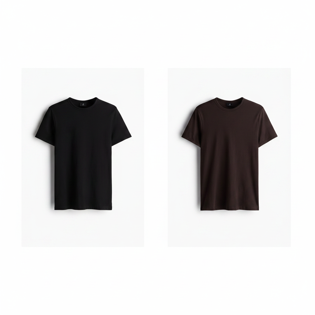 hm-mens-slim-fit-cotton-tshirt-black-darkbrown-sidebyside-collage-1x1
