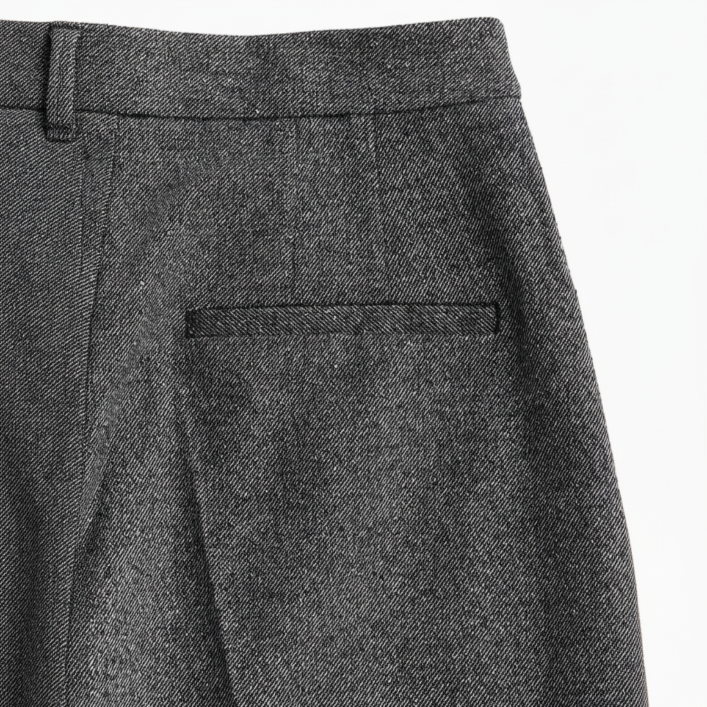 hm-womens-creased-pants-wide-loose-boot-leg-dark-gray-melange-back-pocket-detail-padded-1x1