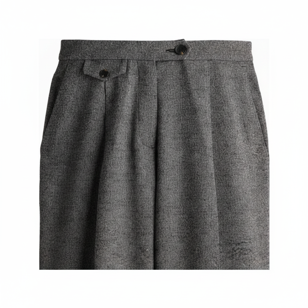 hm-womens-creased-pants-wide-loose-boot-leg-dark-gray-melange-waistband-detail-padded-1x1