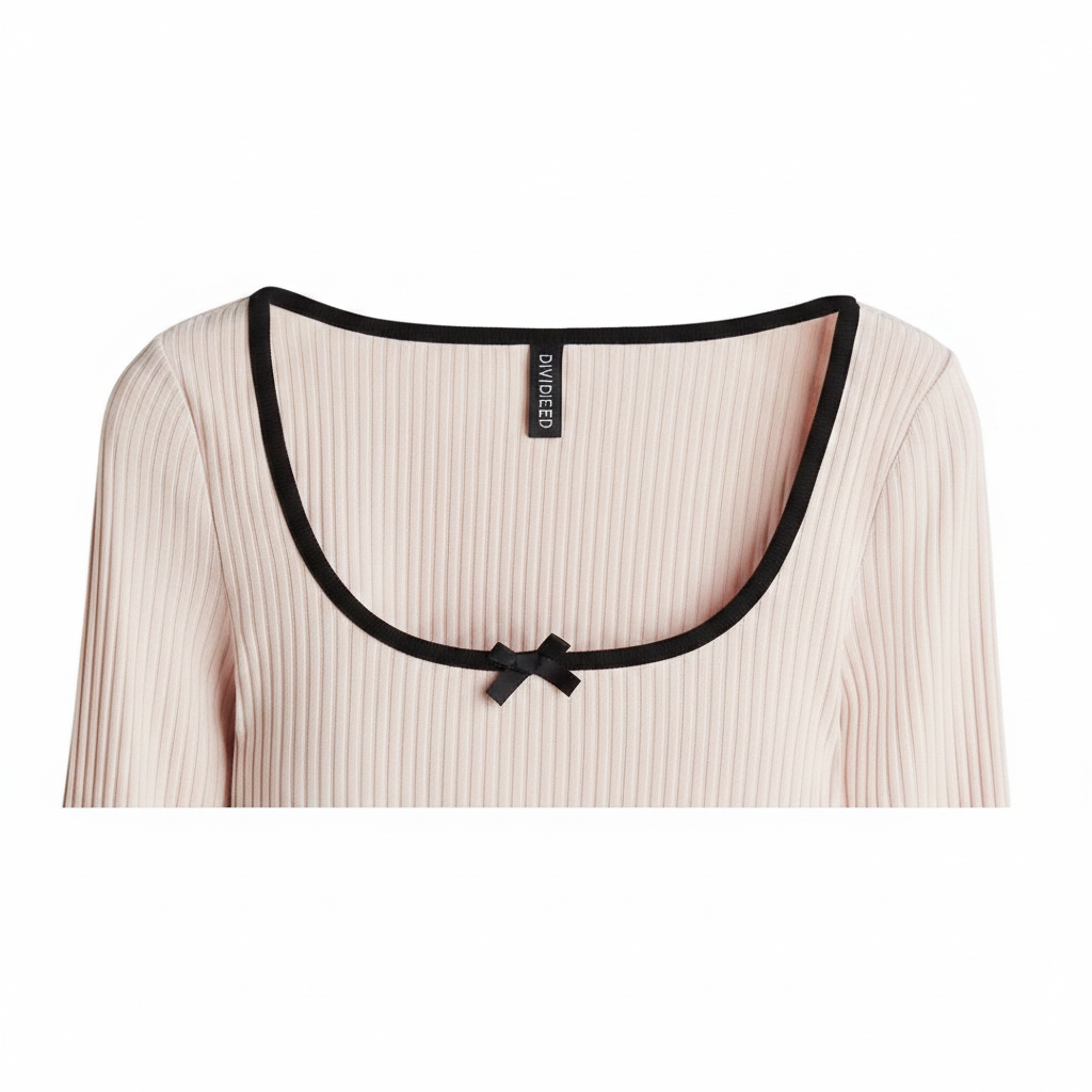 hm-womens-ribbed-top-overlock-trim-light-dusty-pink-bow-neckline-detail-padded-1x1
