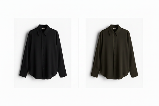 hm-womens-satin-shirt-black-dark-khaki-green-side-by-side