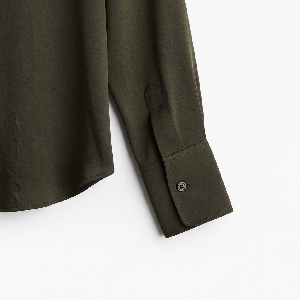 hm-womens-satin-shirt-dark-khaki-green-cuff-sleeve-detail-padded-1x1