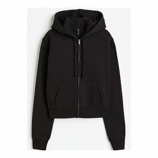 hm-womens-short-hooded-jacket-zip-up-black-front-flat-lay-padded-1x1