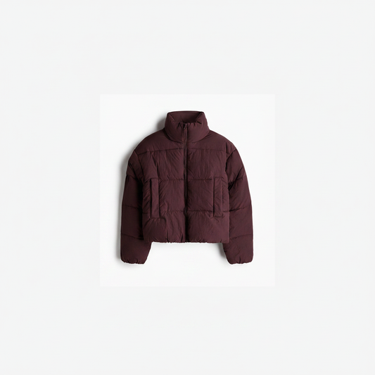 hm-womens-short-puffer-jacket-burgundy-m-front-flat-lay-padded-1x1