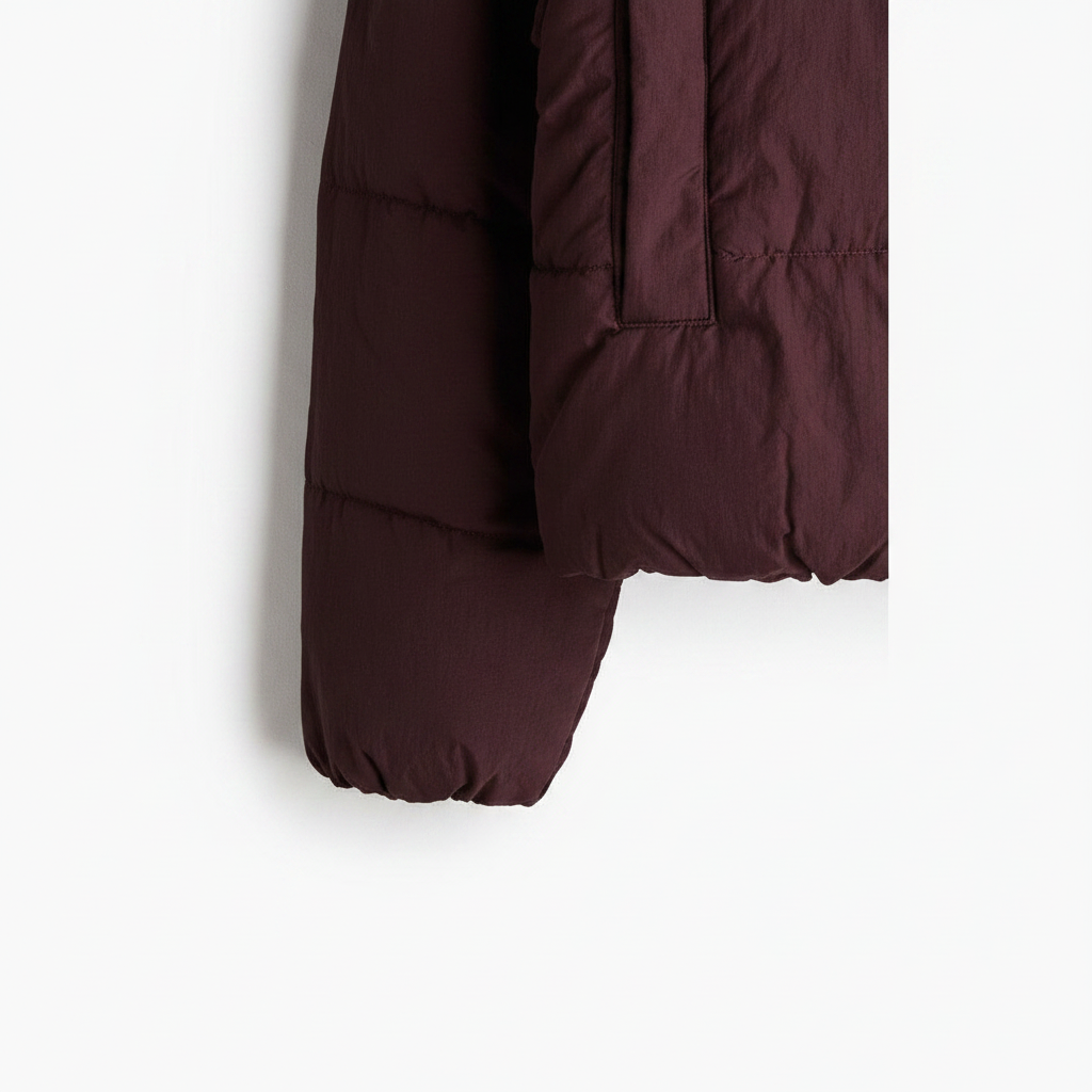 hm-womens-short-puffer-jacket-burgundy-m-sleeve-cuff-detail-padded-1x1
