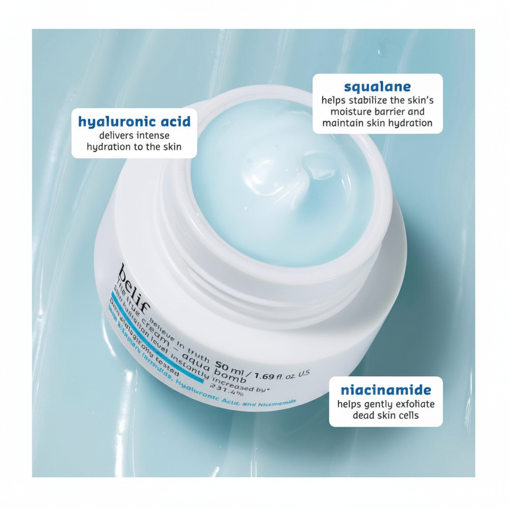belif Aqua Bomb key ingredients hyaluronic acid squalane niacinamide