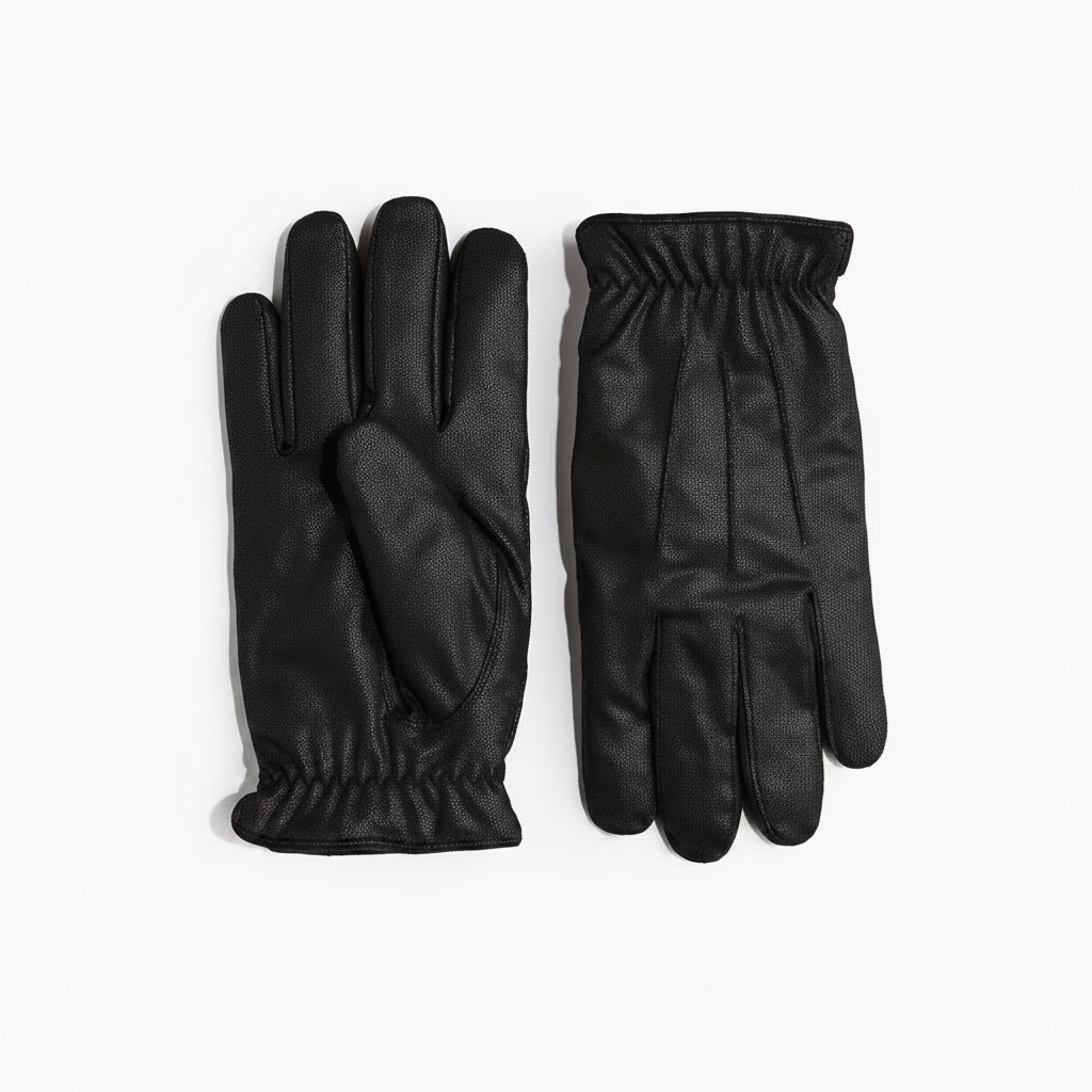 H&M Men's Faux Sterling-Lined Gloves – Both gloves flat lay front and back view on white background