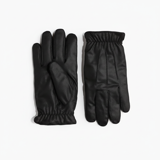 H&M Men's Faux Sterling-Lined Gloves – Both gloves flat lay front and back view on white background