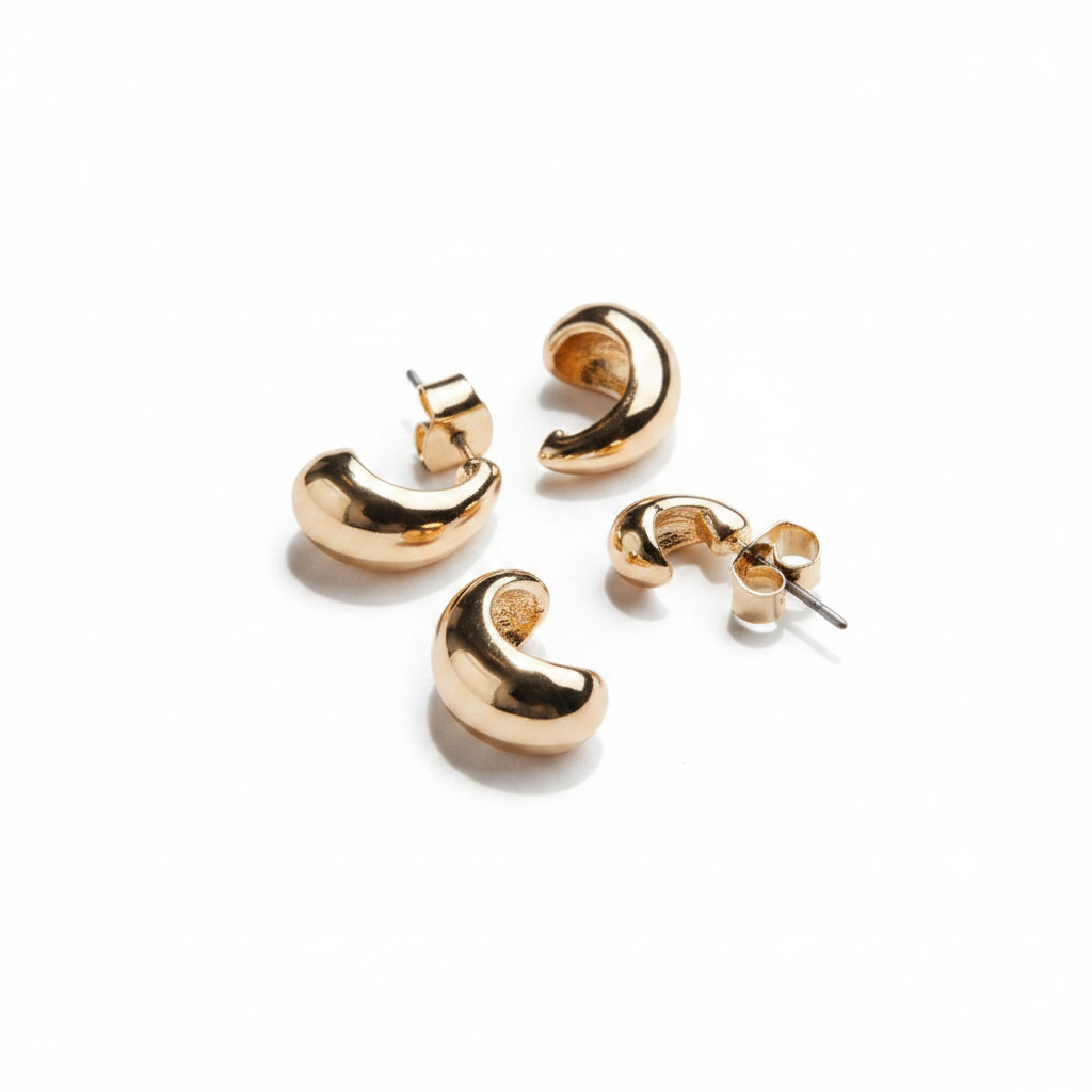 H&M Dome Hoop Earrings 2 Pair Each – Gold 4-piece front and back detail on white background