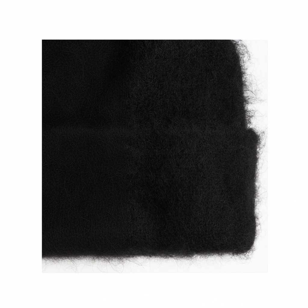 H&M Fuzzy Wool-Blend Beanie One Size – Black fuzzy texture close-up on white background