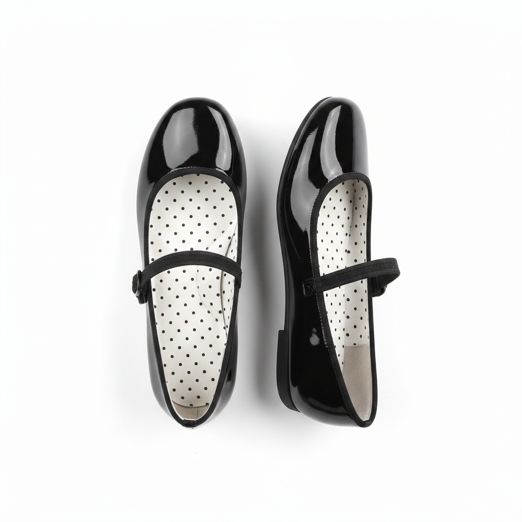 H&M Girls Flat Dress Shoes Black Size 11 – Pair of shoes side by side on white background