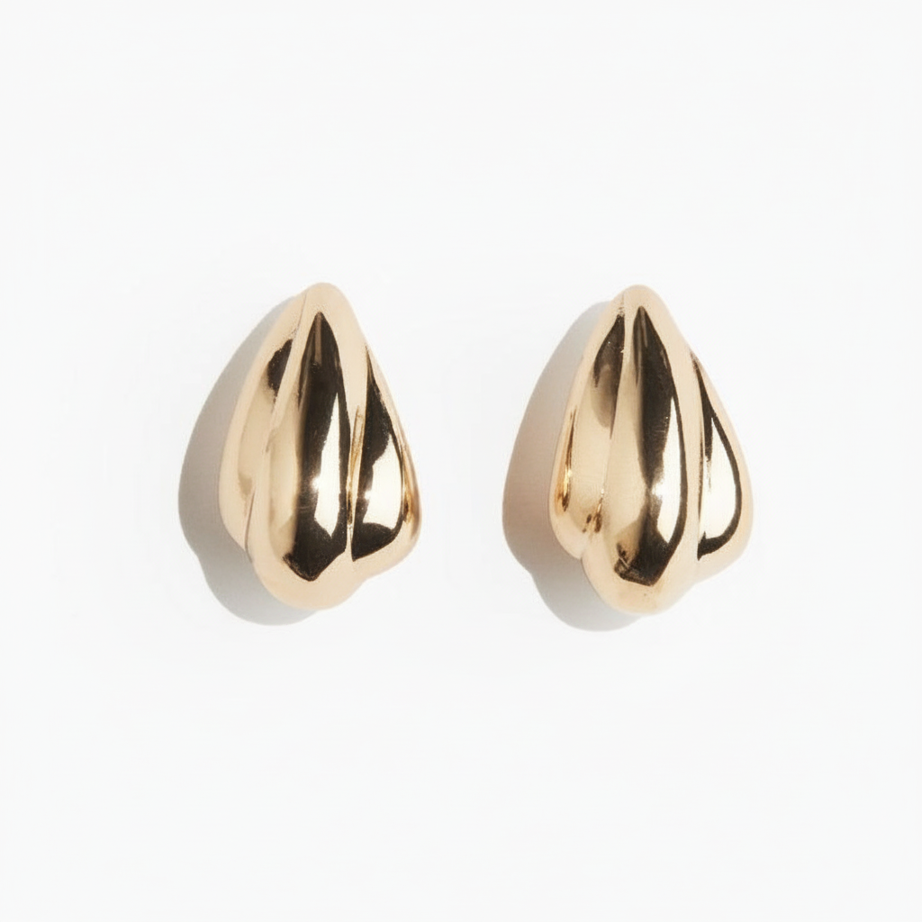 H&M Dome Earrings Leaf-Like Design – Gold front view on white background