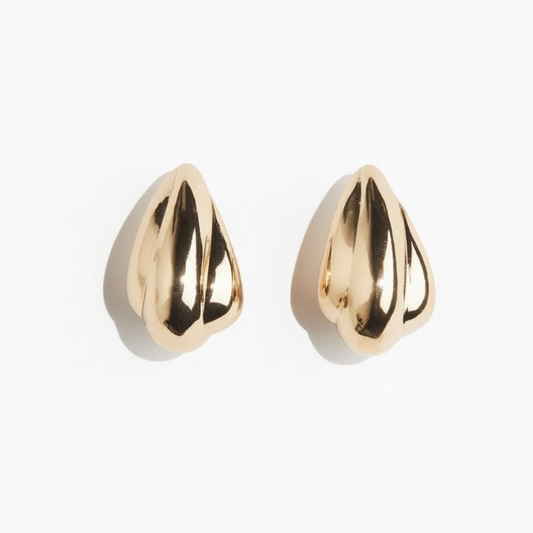 H&M Dome Earrings Leaf-Like Design – Gold front view on white background