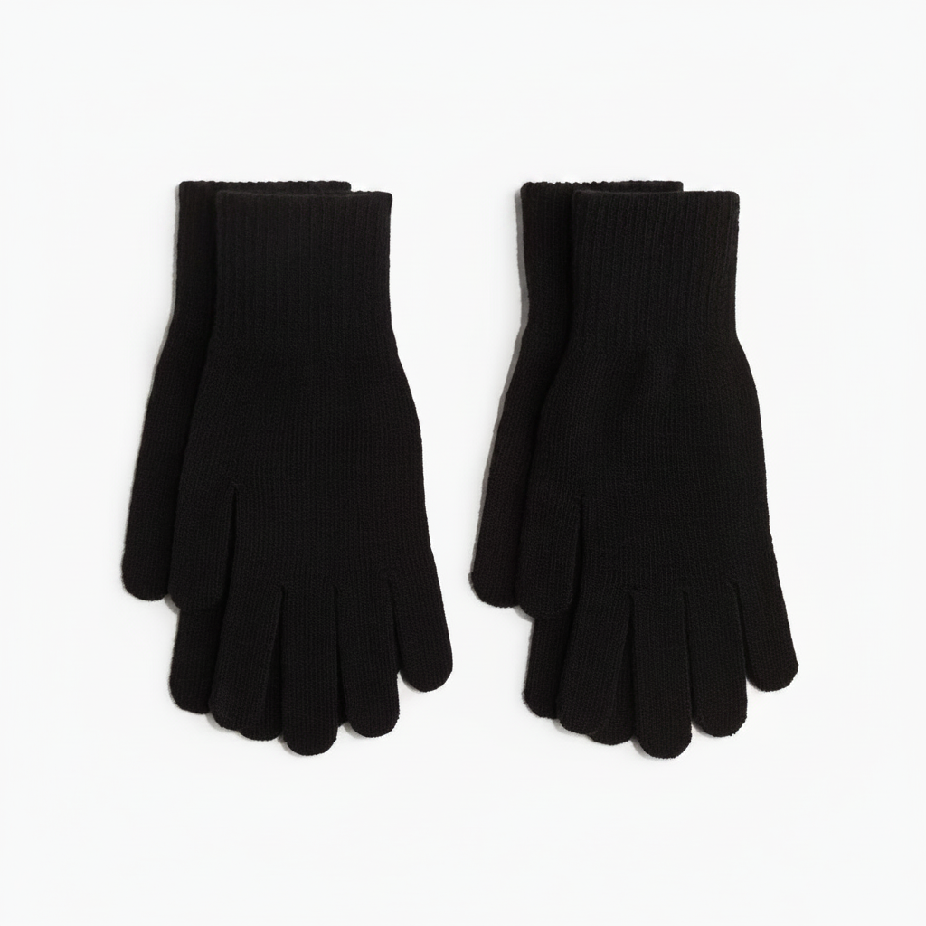 H&M Gloves One Size – Black knit gloves pair on white background