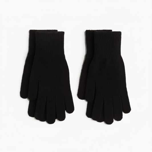 H&M Gloves One Size – Black knit gloves pair on white background