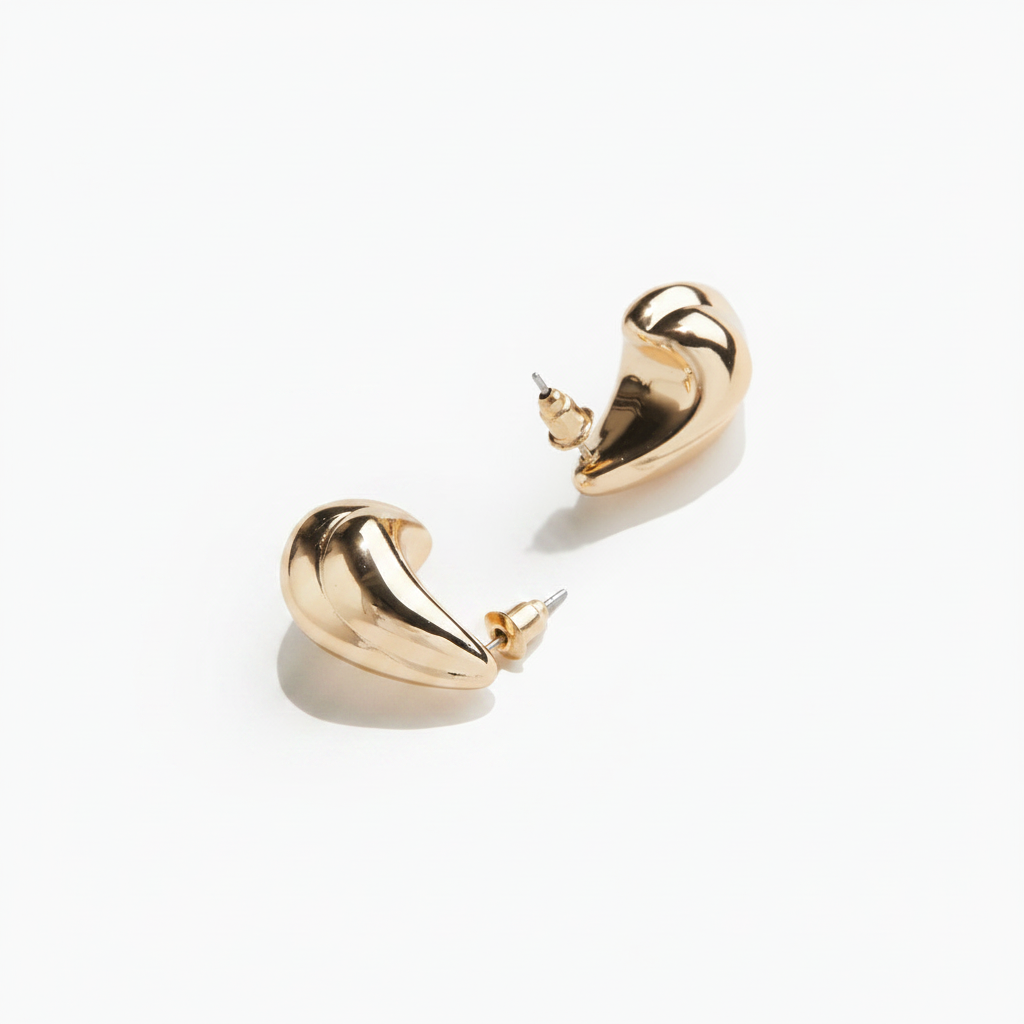 H&M Dome Earrings Leaf-Like Design – Gold side view showing earring posts on white background