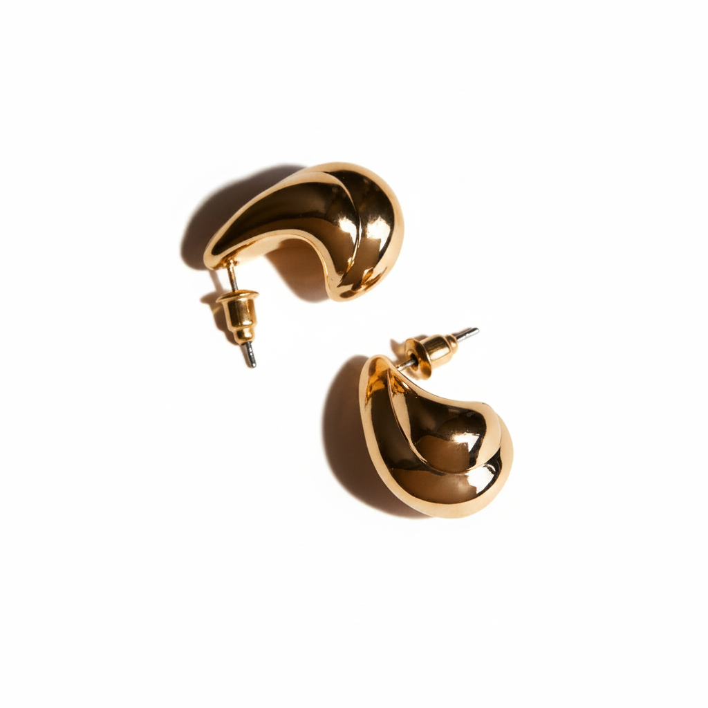 H&M Dome Hoop Earrings 2 Pair Each – Gold dome hoops close-up on white background