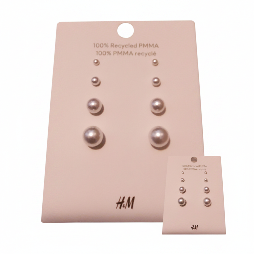 H&M 4 Pack Stud Beaded Earrings – Earring card collage on white background
