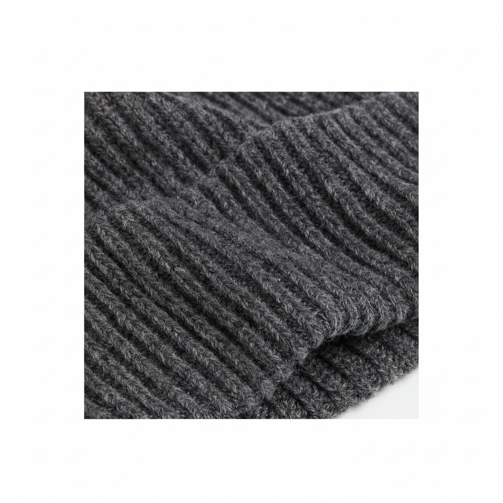 H&M Rib-Knit Wool-Blend Hat – Dark Gray close-up rib-knit texture detail on white background