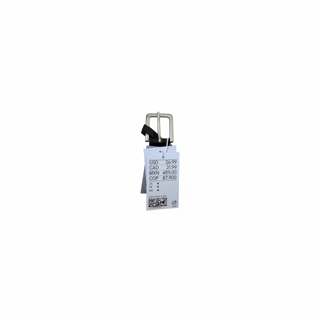 H&M Men's Genuine Leather Belt Medium – Price tag showing USD 26.99 and size US M on white background