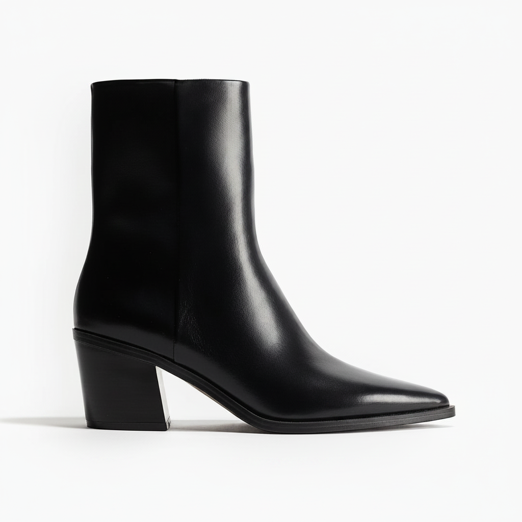 H&M Ankle Boots with Pointed Toes Size 7 – Black leather side profile on white background