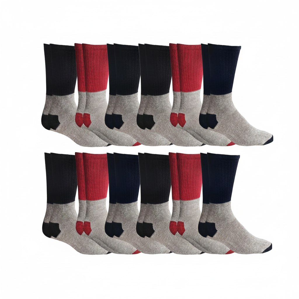 Yacht & Smith Men's Cotton Thermal Tube Socks – Multi-pack display showing assorted color variations on white background