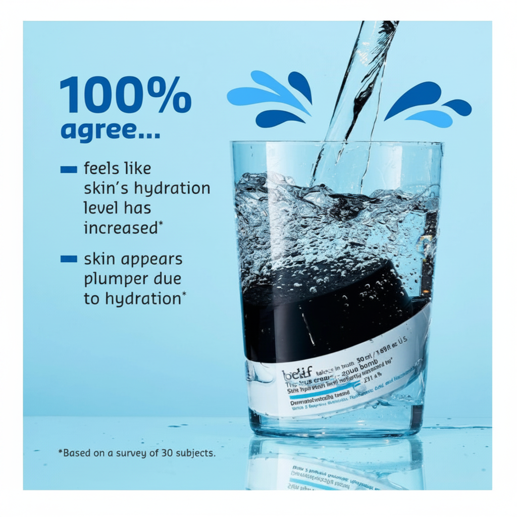 belif Aqua Bomb 100% agree skin hydration infographic