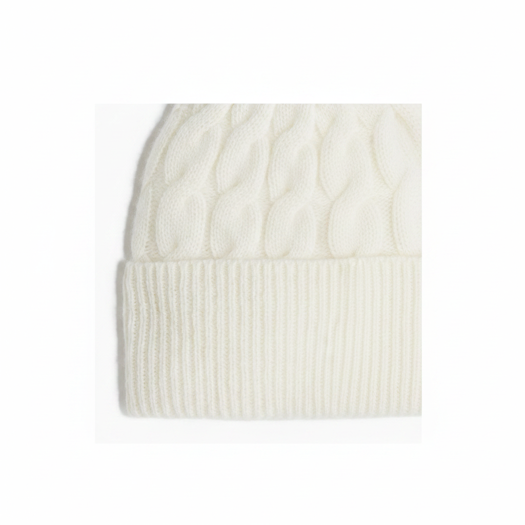H&M Rib-Knit Beanie Hat One Size – Close-up cable-knit texture detail on white background