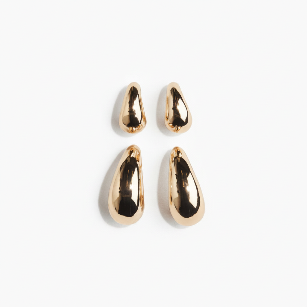 H&M Dome Hoop Earrings 2 Pair Each – Gold 2-pair flat lay on white background