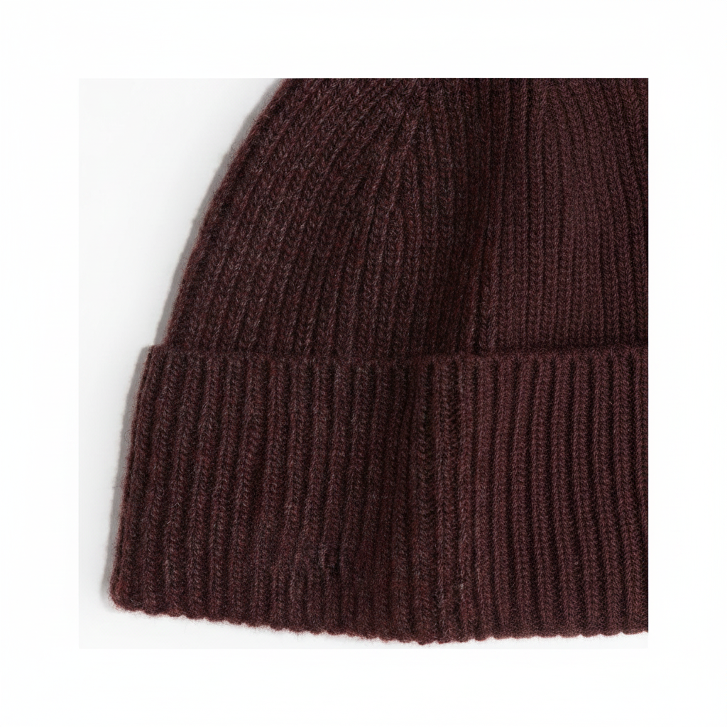 H&M Rib-Knit Wool-Blend Hat – Dark Brown close-up rib-knit texture detail on white background