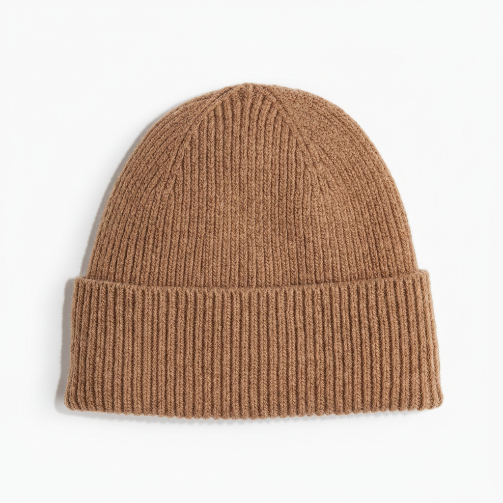 H&M Rib-Knit Wool-Blend Hat – Dark Beige beanie on white background